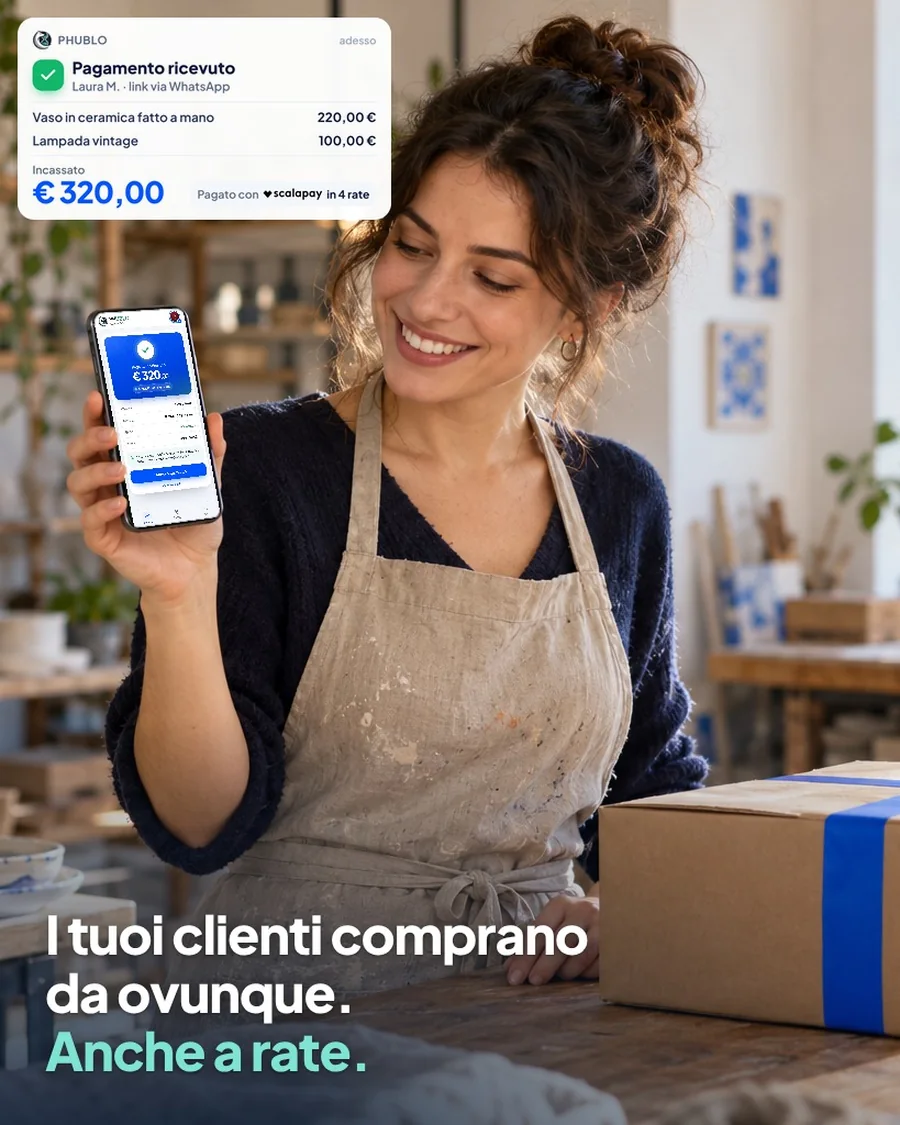 Artigiana che vende a distanza con un link di pagamento